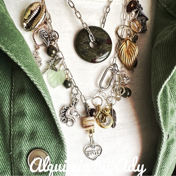 Chunky blood agate layered multi charms bohemian necklace maximalist